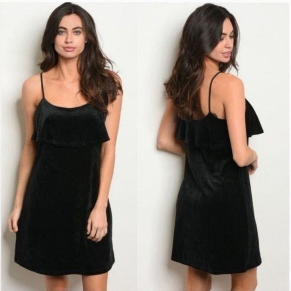 Lelis Elegant Black Ribbed Velvet Sleeveless Dress with‎ Overlay Size Small